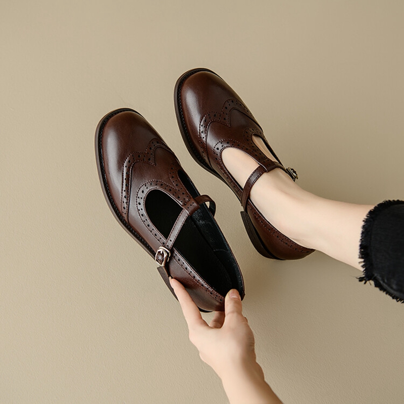 Leather Work Heels - 女性のためのスプリットレザーシューズ,ラウンドトゥマリアの靴,ローヒール,オックスフォードポンプ,春秋,新しい