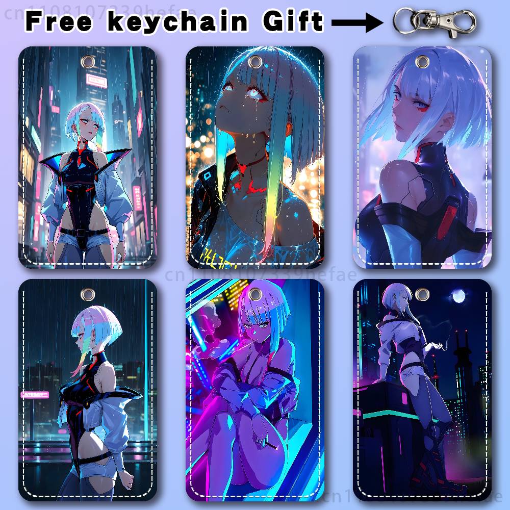 For Leather Work - ルーシー C-サイバーパンク E-エッジランナーズ ホルダーキーホルダー 銀行ビジネスワークカードホルダー 学生カード保護ケース