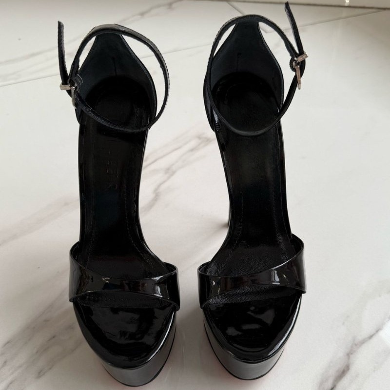 レディースサマーハイヒールサンダル、ラウンドトゥ、ピープトゥ - Leather Work Heels のレビューと価格
