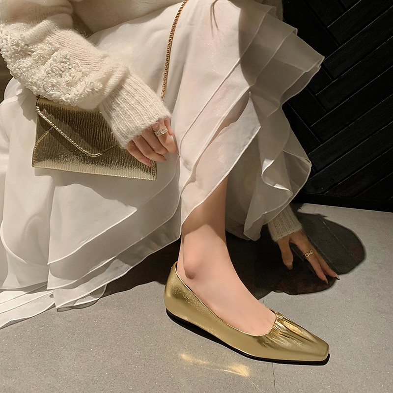 女性の新しい春と秋のレザープリーツスクエアトゥローヒールソフ - Leather Work Heels のレビューと価格