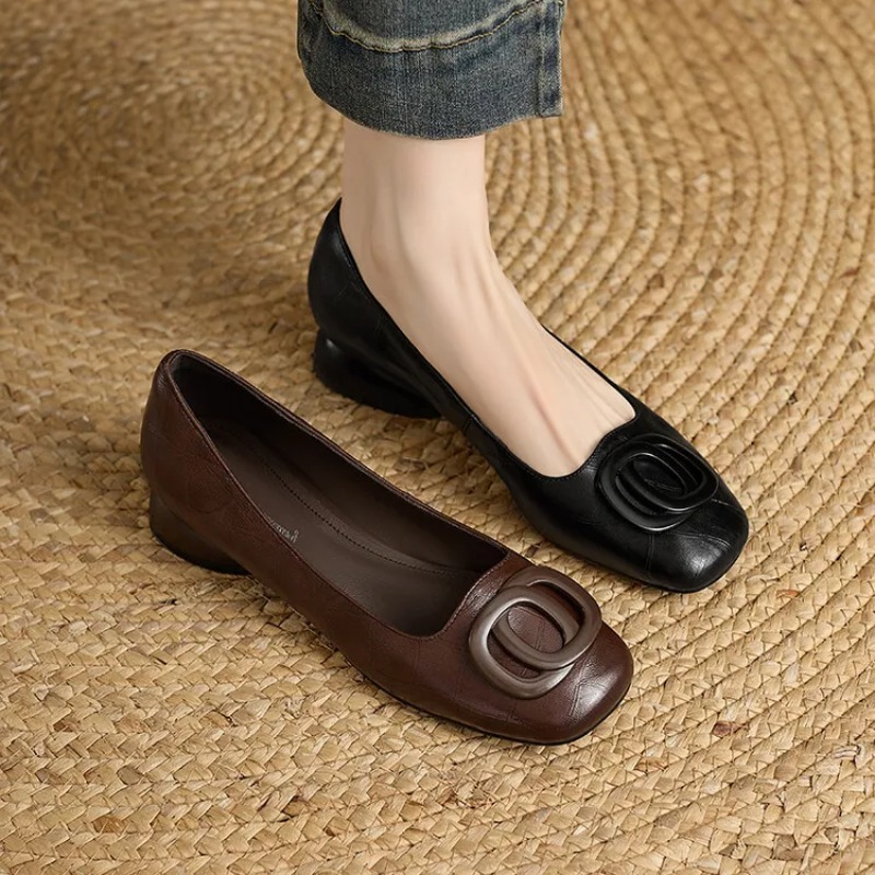 フランス風レディースシューズ パンプス レザーシューズ スク - Leather Work Heels のレビューと価格
