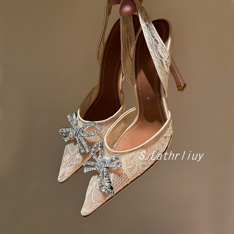 サンダルラインストーンフラワーポインテッドトゥハイヒール女性 - Leather Work Heels のレビューと価格